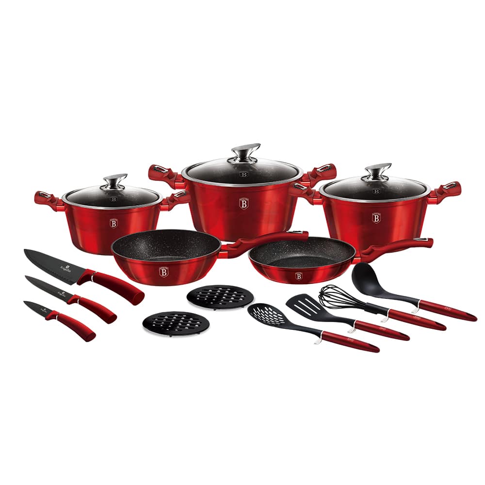 Berlinger Haus 17 - Piece Burgundy Cookware Set | Premium Non - Stick & Induction Ready BH - 6162 - Hochwertige Küchenprodukte | High Quality Kitchen Product | UrbanHaus