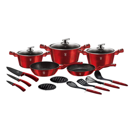 Berlinger Haus 17 - Piece Burgundy Cookware Set | Premium Non - Stick & Induction Ready BH - 6162 - Hochwertige Küchenprodukte | High Quality Kitchen Product | UrbanHaus