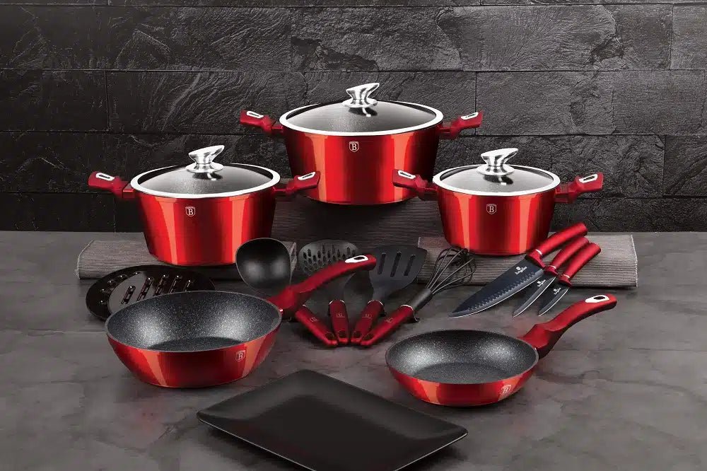 Berlinger Haus 17 - Piece Burgundy Cookware Set | Premium Non - Stick & Induction Ready BH - 6162 - Hochwertige Küchenprodukte | High Quality Kitchen Product | UrbanHaus