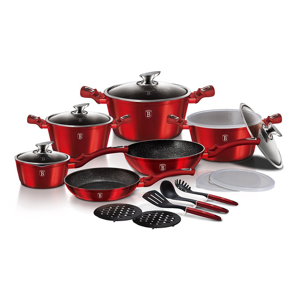 Berlinger Haus 18 - Piece Cookware Set | BH7035 | Metallic Burgundy Collection | Non - Stick & Induction Ready - Hochwertige Küchenprodukte | High Quality Kitchen Product | UrbanHaus