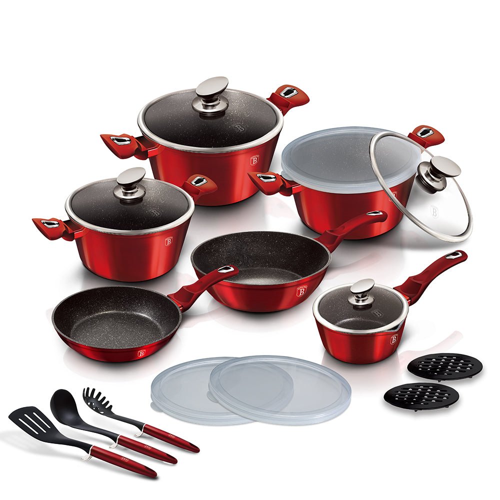 Berlinger Haus 18 - Piece Cookware Set | BH7035 | Metallic Burgundy Collection | Non - Stick & Induction Ready - Hochwertige Küchenprodukte | High Quality Kitchen Product | UrbanHaus