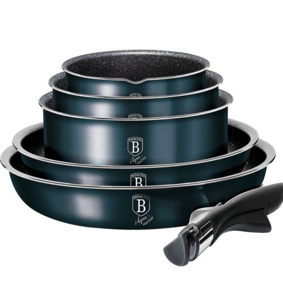 Berlinger Haus Aquamarine Metallic Line 12 - Piece Cookware Set | BH6101 | Non - Stick & Induction Ready - Hochwertige Küchenprodukte | High Quality Kitchen Product | UrbanHaus