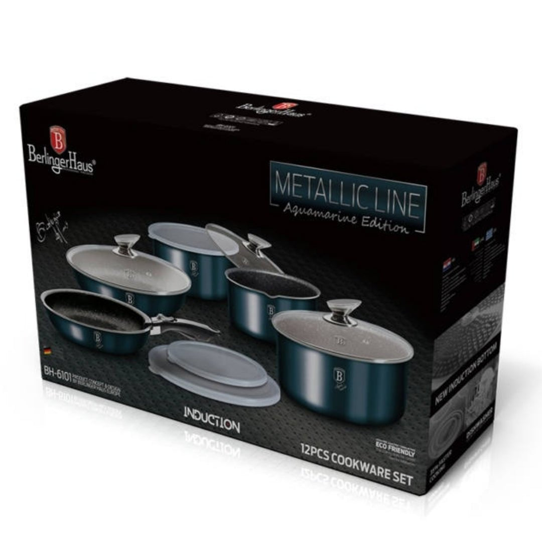 Berlinger Haus Aquamarine Metallic Line 12 - Piece Cookware Set | BH6101 | Non - Stick & Induction Ready - Hochwertige Küchenprodukte | High Quality Kitchen Product | UrbanHaus