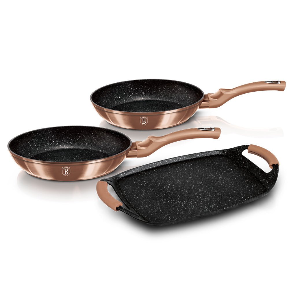 Berlinger Haus BH - 1669 – Frying Pan Set | Rose Gold Collection | Premium Marble Non - Stick & Induction Ready - Hochwertige Küchenprodukte | High Quality Kitchen Product | UrbanHaus