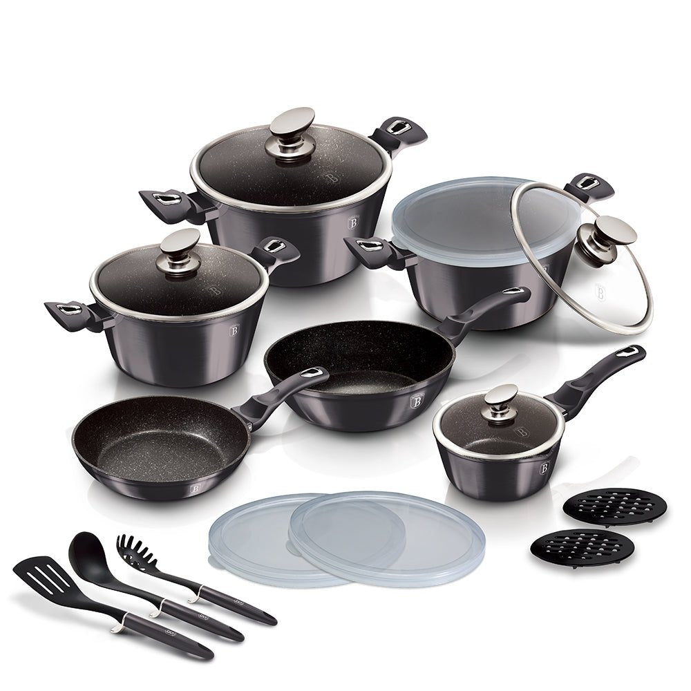 Berlinger Haus Carbon 18 - Piece Cookware Set | Premium Non - Stick & Induction Ready BH - 6887 - Hochwertige Küchenprodukte | High Quality Kitchen Product | UrbanHaus