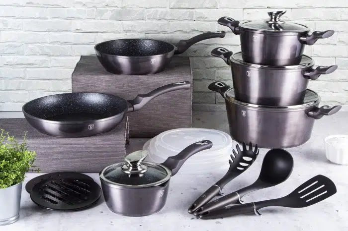 Berlinger Haus Carbon 18 - Piece Cookware Set | Premium Non - Stick & Induction Ready BH - 6887 - Hochwertige Küchenprodukte | High Quality Kitchen Product | UrbanHaus