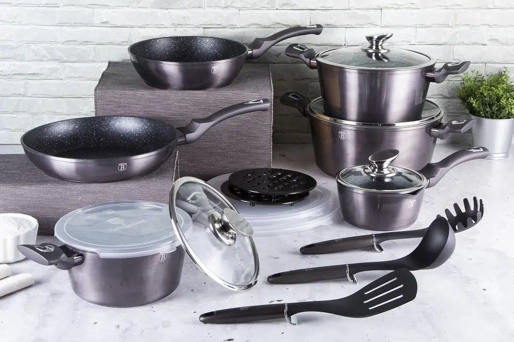 Berlinger Haus Carbon 18 - Piece Cookware Set | Premium Non - Stick & Induction Ready BH - 6887 - Hochwertige Küchenprodukte | High Quality Kitchen Product | UrbanHaus