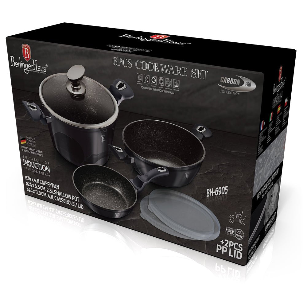 Berlinger Haus Carbon 6 - Piece Cookware Set | Non - Stick, Induction Ready & Stylish BH/6905 - Hochwertige Küchenprodukte | High Quality Kitchen Product | UrbanHaus