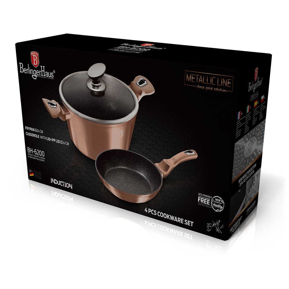 Berlinger Haus Rose Gold Collection 4 - Piece Cookware Set | BH/6200 | Non - Stick & Induction Ready - Hochwertige Küchenprodukte | High Quality Kitchen Product | UrbanHaus